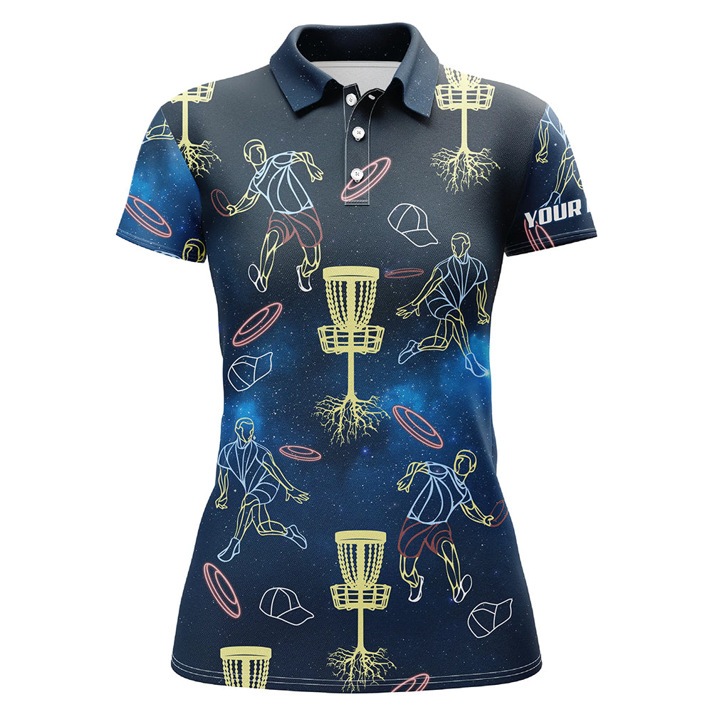 Colorful Neon Disc Golf Polo Shirts Custom Name Galaxy Disc Golf Shirts For Women, Golf Gifts LDT0225