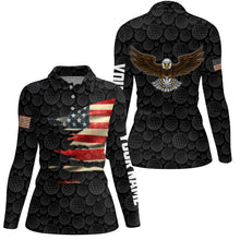 Load image into Gallery viewer, Vintage 3D American Flag Eagle Black Polo Shirt For Women, Custom Golf Pattern Patriotic Tops LDT0230