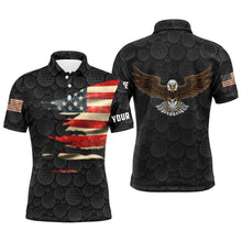 Load image into Gallery viewer, Vintage 3D American Flag Eagle Black Polo Shirt For Men, Custom Golf Pattern Patriotic Tops LDT0230