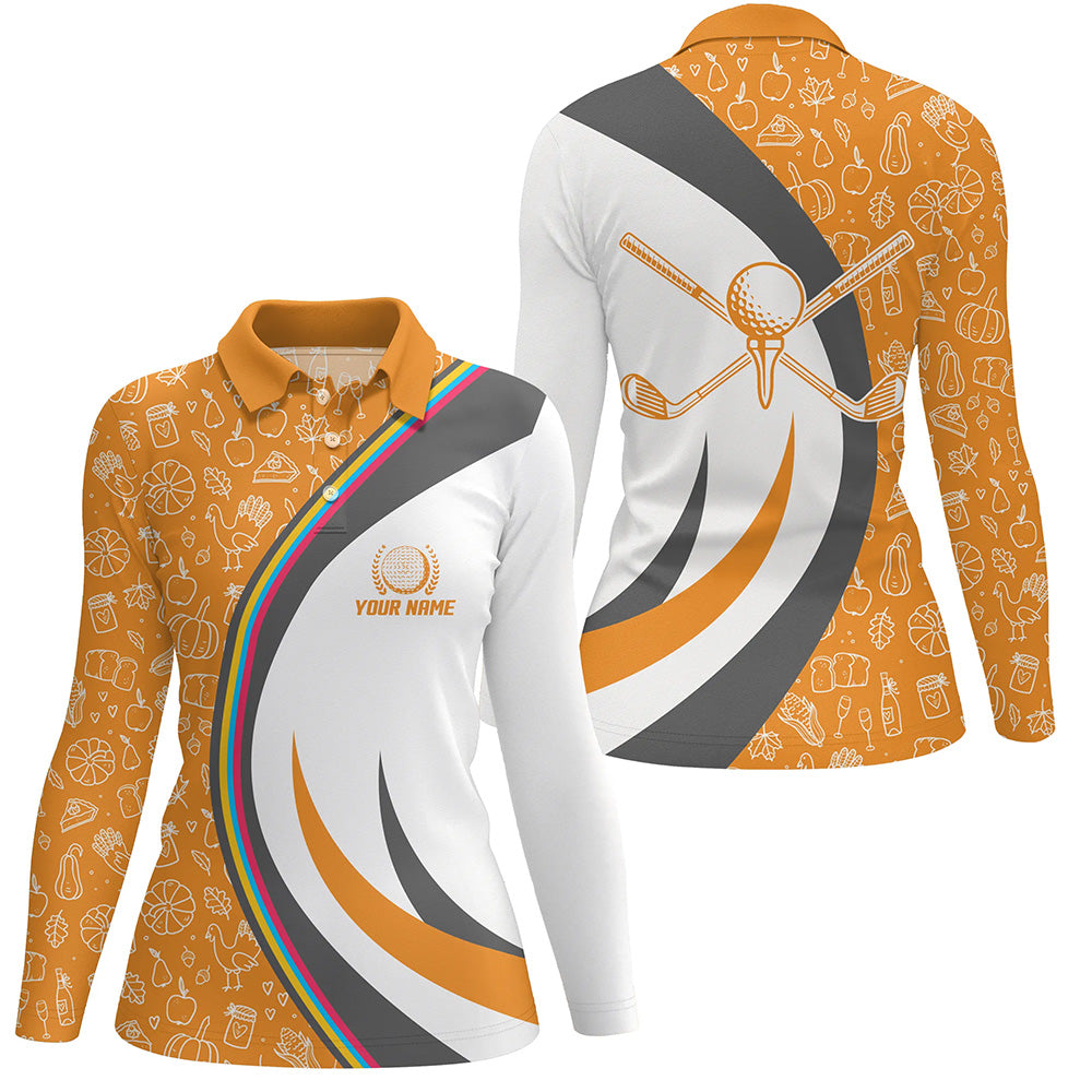 Personalized Thanksgiving Golf Polo Shirt Custom Orange Golf Shirts For Women Cool Golf Gifts LDT0838