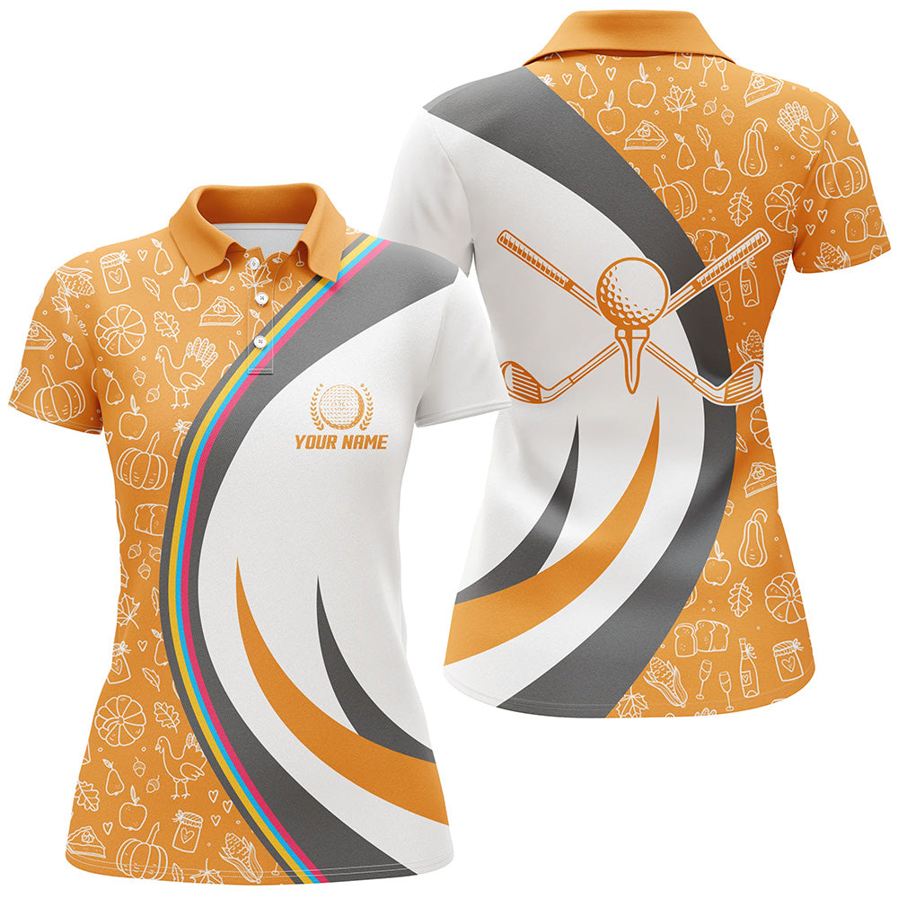 Personalized Thanksgiving Golf Polo Shirt Custom Orange Golf Shirts For Women Cool Golf Gifts LDT0838