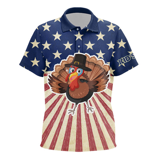 Turkey Bird Thanksgiving American Flag Kids Golf Polo Shirt Unisex Kid Patriotic Golf Tops Golf Gifts LDT0841