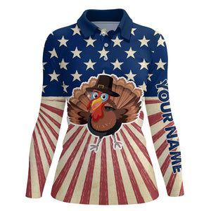 Turkey Bird Thanksgiving American Flag Golf Polo Shirt Womens Patriotic Golf Tops Golf Gifts LDT0841