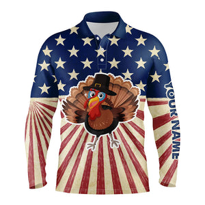 Turkey Bird Thanksgiving American Flag Men Golf Polo Shirt Mens Patriotic Golf Tops Golf Gifts LDT0841