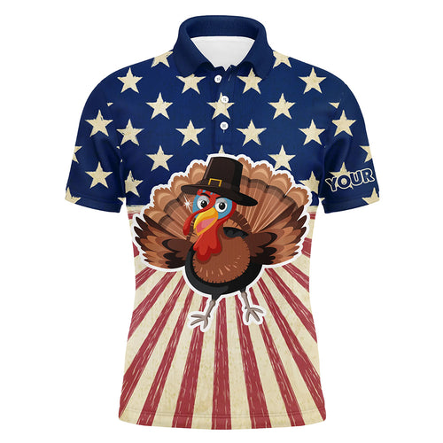 Turkey Bird Thanksgiving American Flag Men Golf Polo Shirt Mens Patriotic Golf Tops Golf Gifts LDT0841