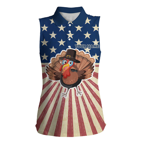 Turkey Bird Thanksgiving Womens Sleeveless American Polo Shirt Women Patriotic Golf Tops Golf Gifts LDT0841