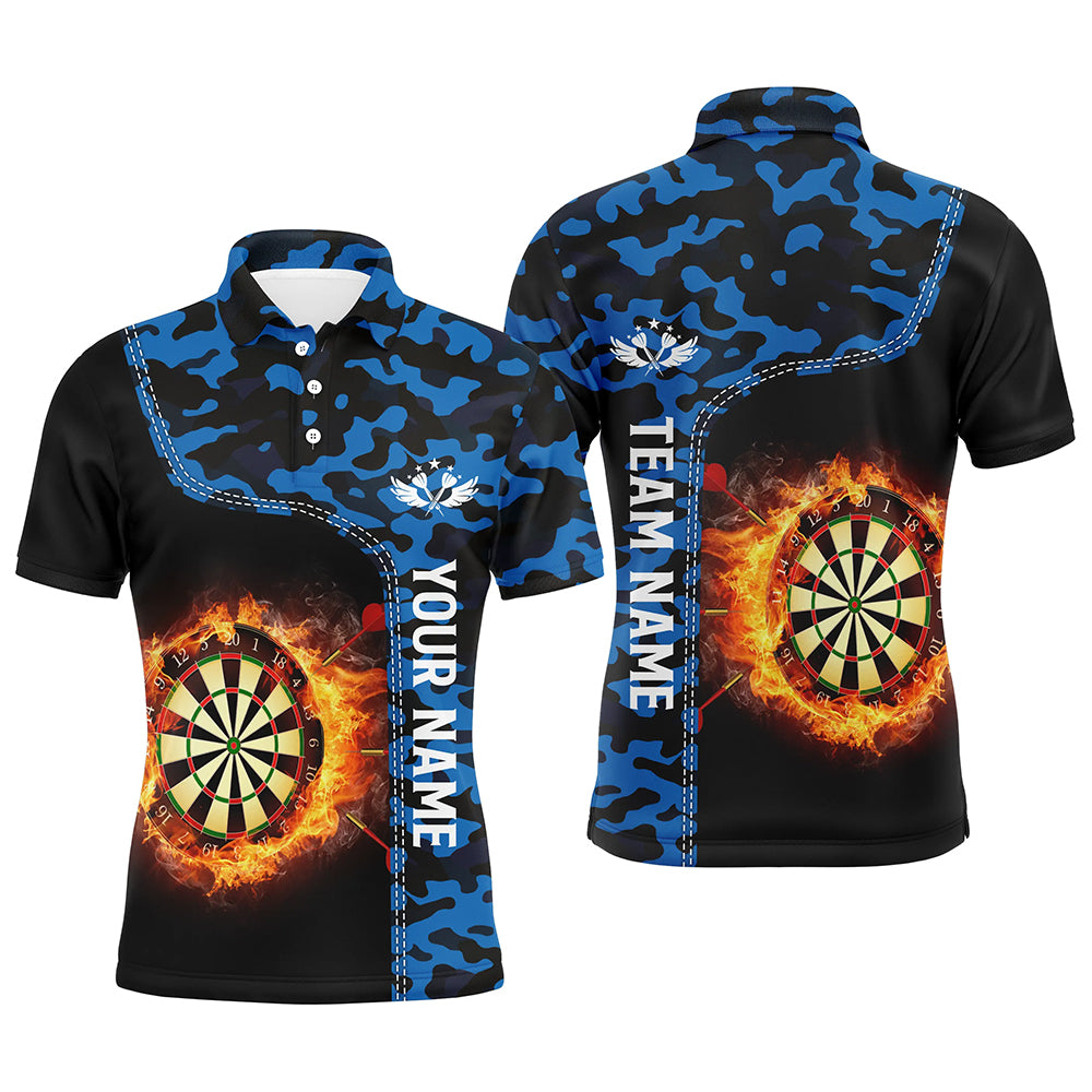 Blue Camo Flame Darts Board Mens Polo Shirt Custom Darts Shirt For Men Dart Jerseys LDT1238