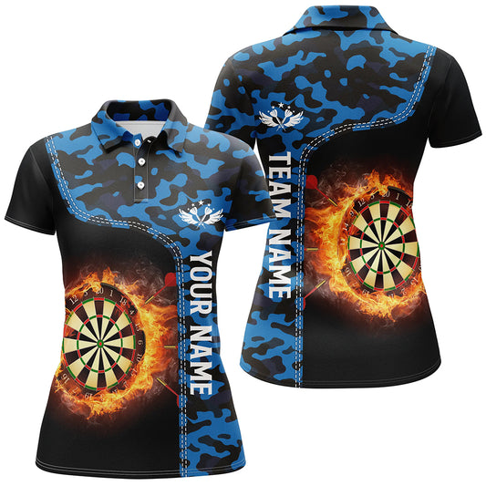 Blue Camo Flame Darts Board Womens Polo Shirt Custom Darts Shirt For Women Dart Jerseys LDT1238