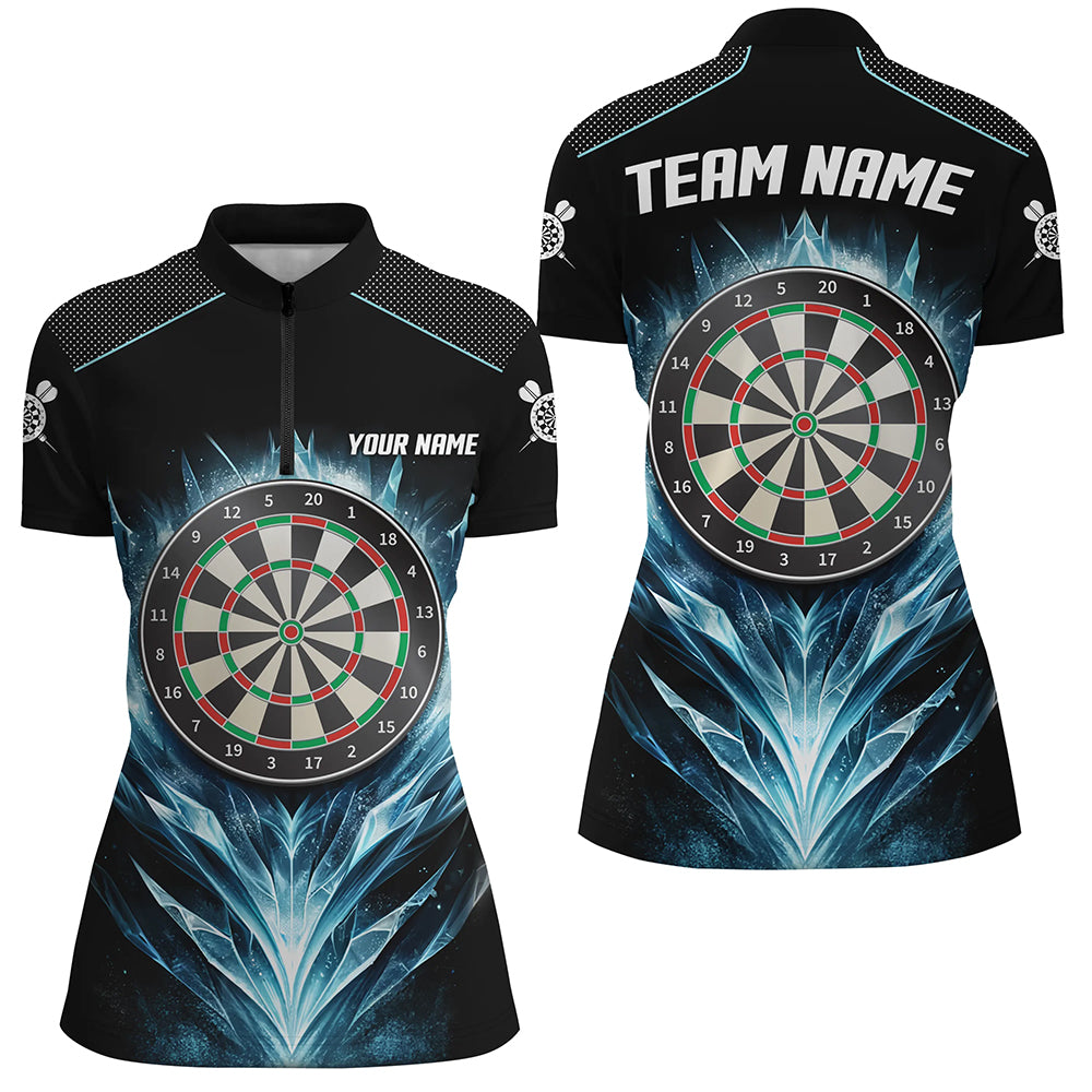 Icy Blue Black Dartboard Custom Darts Quarter-Zip Shirt Darts Shirt For Men Dart Jerseys LDT1240