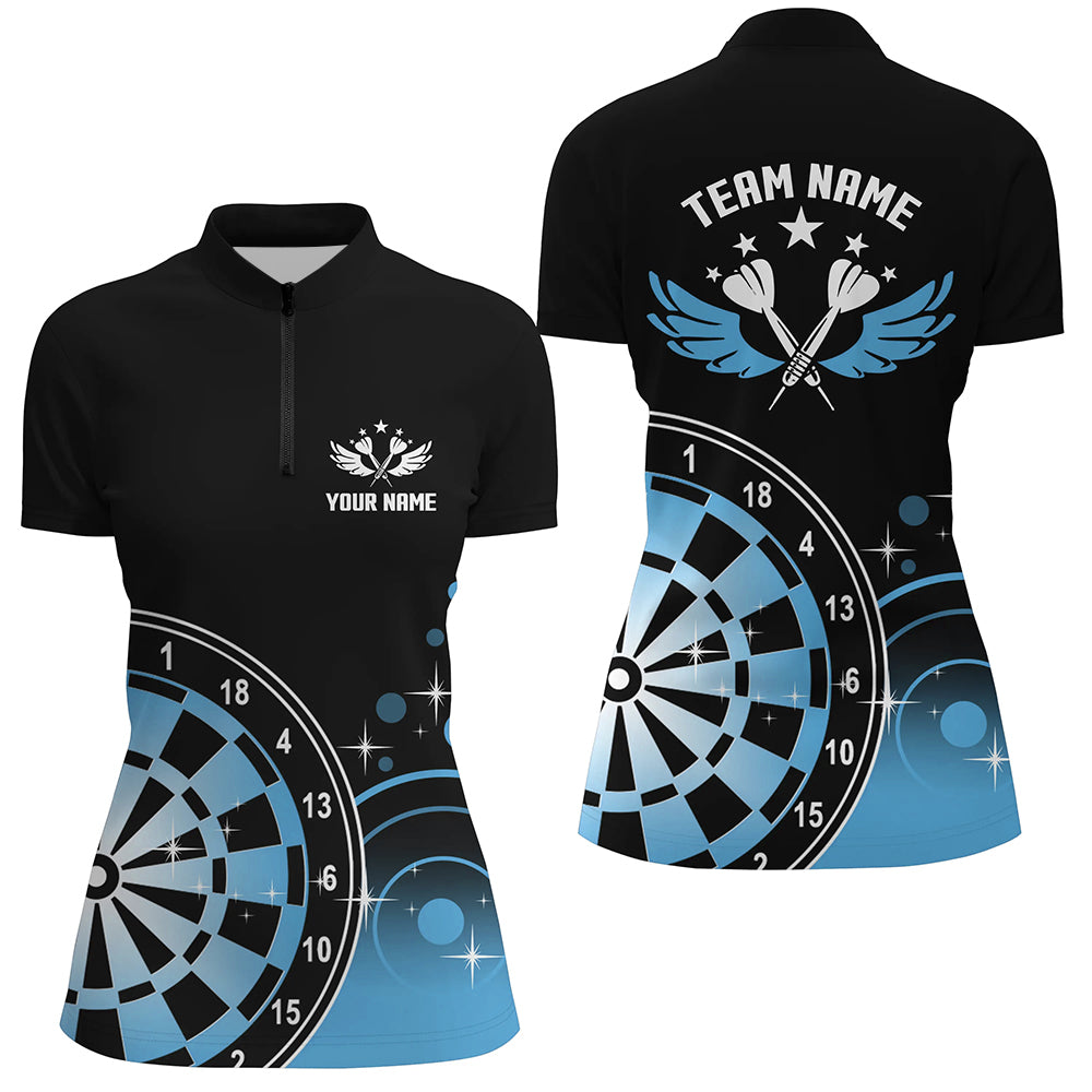 Personalized Darts Wings Black Blue Quarter-zip Shirts Womens Darts Shirt Dart Jerseys LDT1242