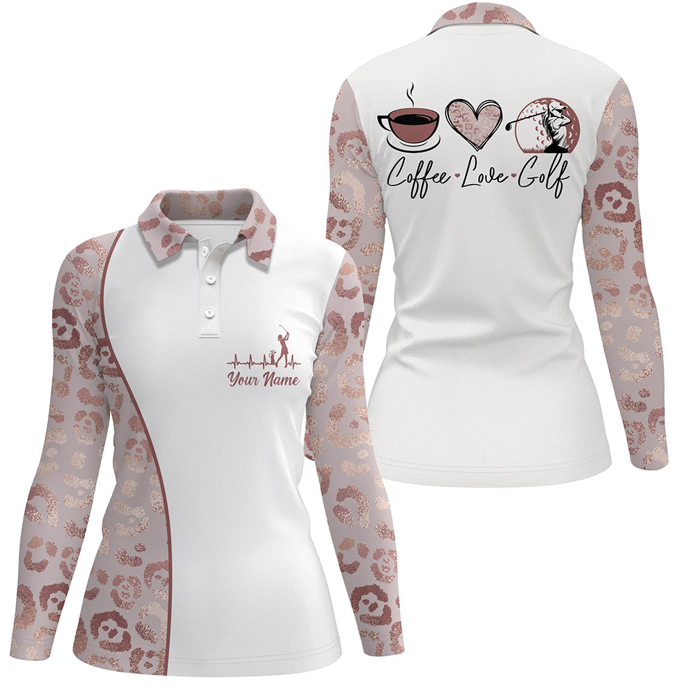 Pink Leopard Heartbeat Women Golf Polo Shirts Coffee Love Golf Custom Golf Tops For Ladies LDT0237
