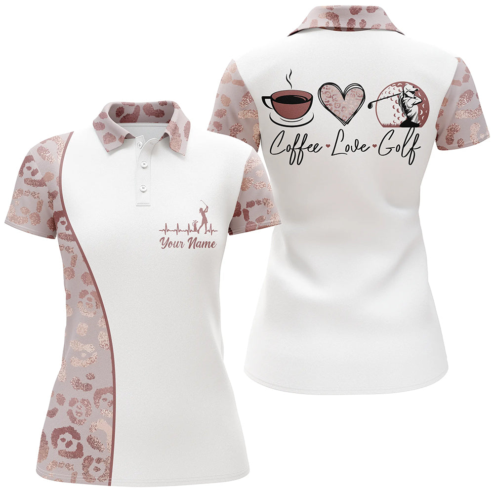 Pink Leopard Heartbeat Women Golf Polo Shirts Coffee Love Golf Custom Golf Tops For Ladies LDT0237