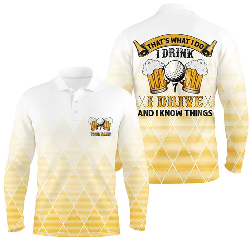 I Drink I Drive And I Know Things Yellow Argyle Mens Golf Polo Shirts Beer Golf Shirts For Men LDT0527