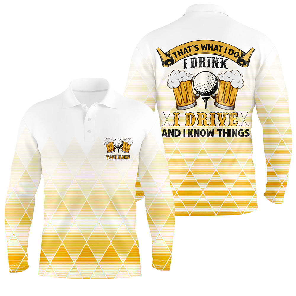 I Drink I Drive And I Know Things Yellow Argyle Mens Golf Polo Shirts Beer Golf Shirts For Men LDT0527