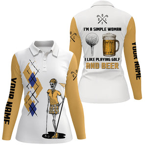 I'm A Simple Woman Skull Beer Argyle Pattern Golf Polo Shirts Beer Golf Shirts For Women LDT0528