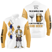 Load image into Gallery viewer, I&#39;m A Simple Man Skull Beer Argyle Pattern Golf Polo Shirts Beer Golf Shirts For Men LDT0528