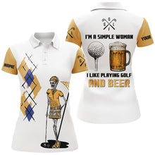 Load image into Gallery viewer, I&#39;m A Simple Woman Skull Beer Argyle Pattern Golf Polo Shirts Beer Golf Shirts For Women LDT0528