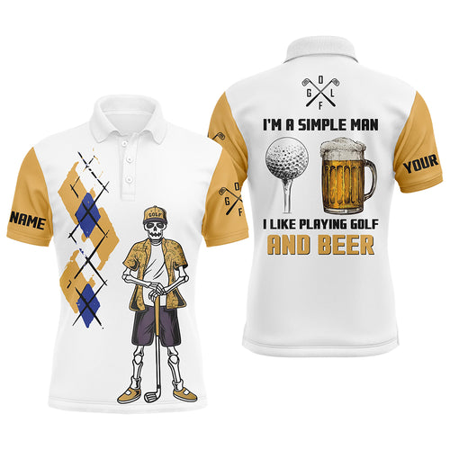 I'm A Simple Man Skull Beer Argyle Pattern Golf Polo Shirts Beer Golf Shirts For Men LDT0528