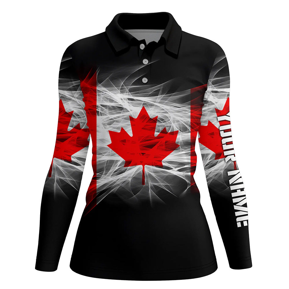 Smoky Canada Flag Womens Golf Polo Shirts Custom Patriotic Golf Shirts For Women Golf Gifts LDT1458