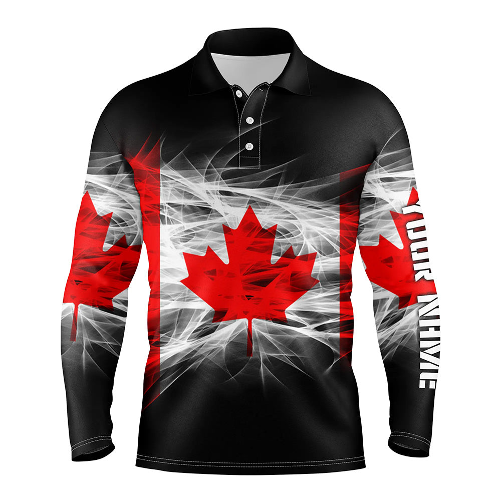 Smoky Canada Flag Mens Golf Polo Shirts Custom Name Patriotic Golf Shirts For Men Golf Gifts LDT1458