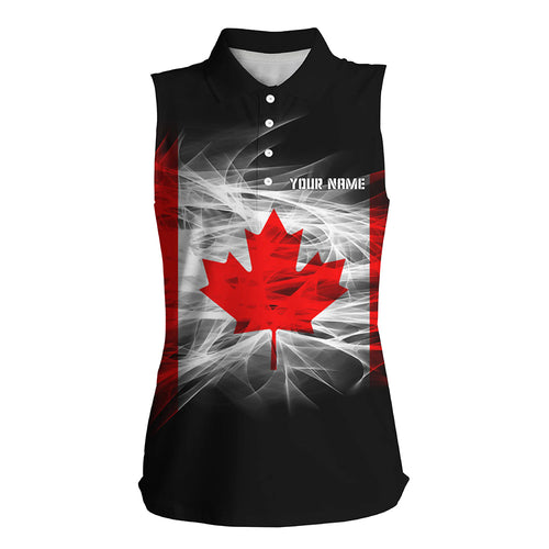 Smoky Canada Flag Womens Sleeveless Polo Shirts Custom Patriotic Golf Shirts For Women Golf Gifts LDT1458