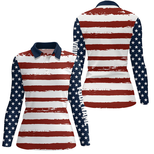 American Flag Patriotic All Over Print Golf Polo Shirt Custom Retro Usa Golf Shirt For Women LDT0541