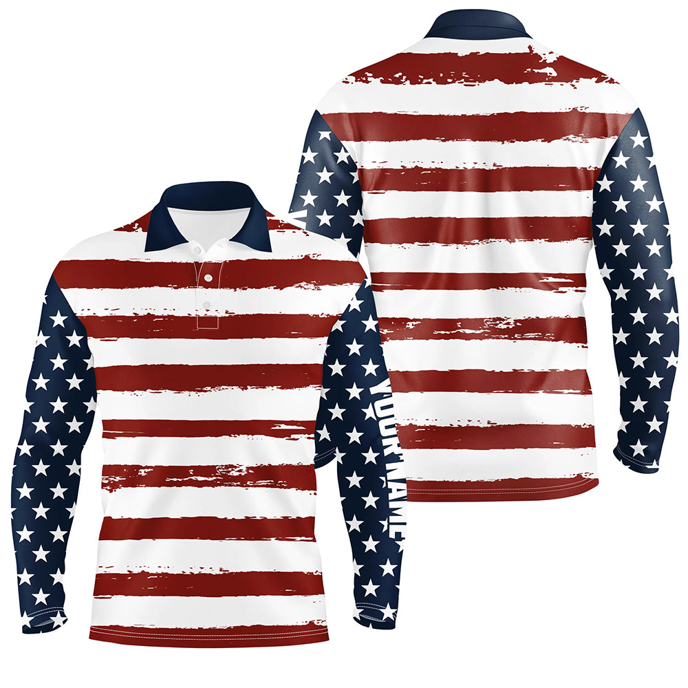 American Flag Patriotic All Over Print Mens Golf Polo Shirt Custom Retro Usa Golf Shirt For Men LDT0541