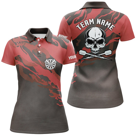 Personalized Red Skull Darts Womens Polo Shirt Custom Darts Shirt For Women Dart Jerseys LDT1068