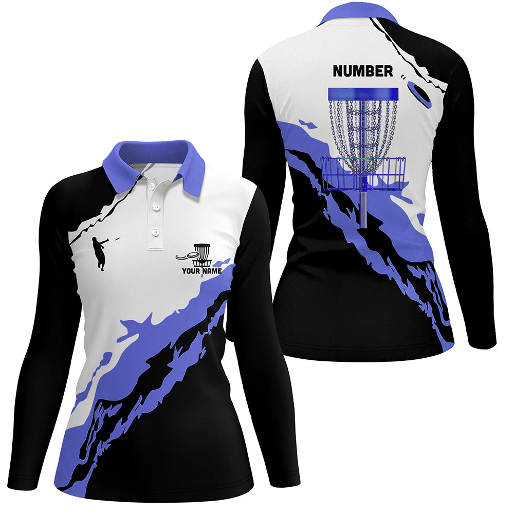 Purple Black Womens Disc Golf Polo Shirt Customized Disc Golf Shirts For Women Golfing Gifts LDT1247