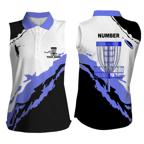 Purple Black Disc Golf Womens Sleeveless Polo Shirt Customized Disc Golf Shirts For Women Golf Gifts LDT1247
