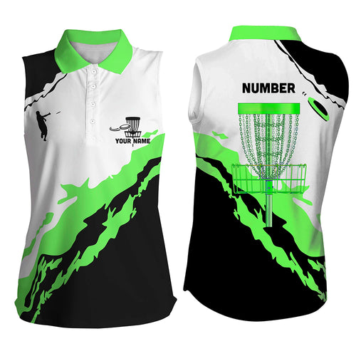 Green Black Disc Golf Womens Sleeveless Polo Shirt Customized Disc Golf Shirts For Women Golfer Gifts LDT1248