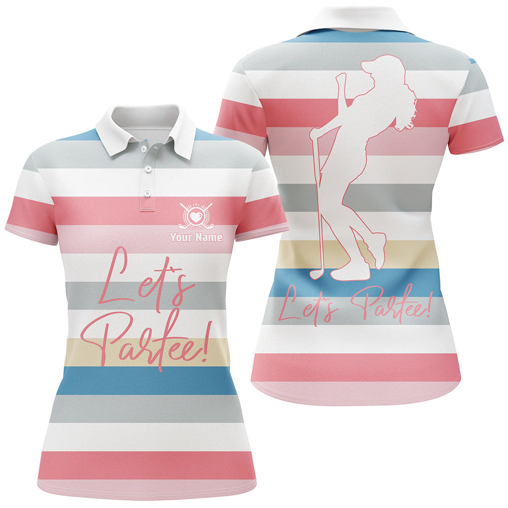 Let's Partee Pastel Multicolor Womens Golf Tops Personalized Rainbow Golf Shirts For Women LDT0257