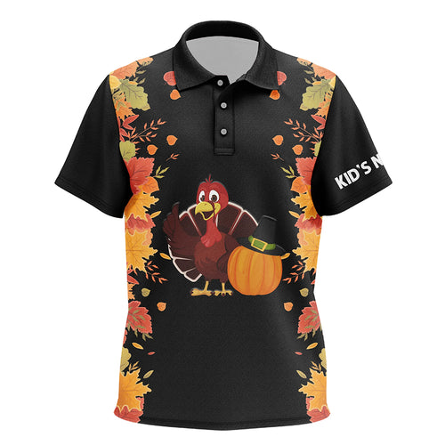 Turkey Thanksgiving Funny Kids Golf Tops Autumn Leaves Customized Golf Shirts For Kid Golf Gifts LDT0882