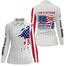 Load image into Gallery viewer, I Am A Veteran American Flag Patriotic Golf Polo Shirt White Golf Shirts For Women Golf Gifts LDT0565