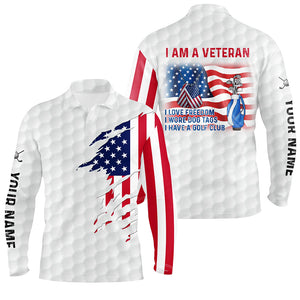 I Am A Veteran American Flag Patriotic Mens Golf Polo Shirt White Golf Shirts For Men Golf Gifts LDT0565