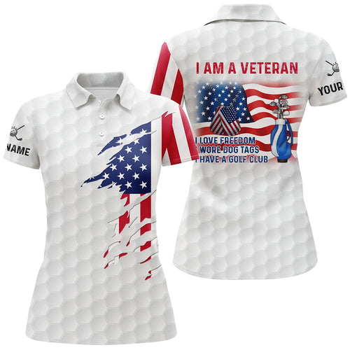 I Am A Veteran American Flag Patriotic Golf Polo Shirt White Golf Shirts For Women Golf Gifts LDT0565