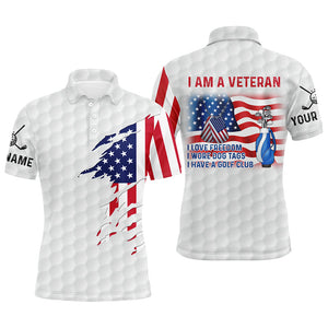 I Am A Veteran American Flag Patriotic Mens Golf Polo Shirt White Golf Shirts For Men Golf Gifts LDT0565