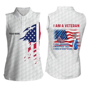 I Am A Veteran American Flag Patriotic Womens Sleeveless Polo Shirt Golf Shirts For Women Golf Gifts LDT0565