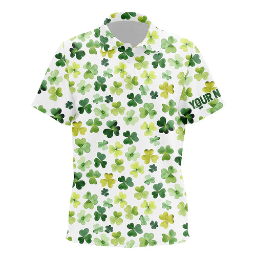 Watercolor Green Clover Leaf St Patrick Day Kids Golf Polo Shirt Custom Name Golf Shirts For Kid LDT1259