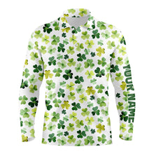 Load image into Gallery viewer, Watercolor Green Clover Leaf St Patrick Day Mens Golf Polo Shirt Custom Name Golf Shirts For Men LDT1259