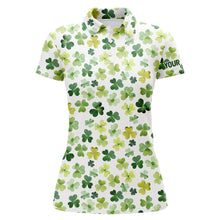 Load image into Gallery viewer, Watercolor Green Clover Leaf St Patrick Day Golf Polo Shirt Custom Name Golf Shirts For Women LDT1259