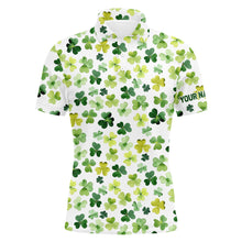 Load image into Gallery viewer, Watercolor Green Clover Leaf St Patrick Day Mens Golf Polo Shirt Custom Name Golf Shirts For Men LDT1259