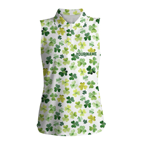 Watercolor Green Clover St Patrick Day Womens Sleeveless Polo Shirt Custom Name Golf Shirts For Women LDT1259