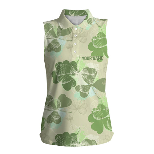 Vintage 3D Clover Patrick Day Womens Sleeveless Polo Shirt Custom Golf Shirts For Women Golfing Gifts LDT1264