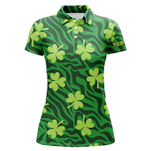 Green Striped Zebra With Clover Golf Polo Shirts Patrick Day Golf Shirts For Women Golf Gifts LDT1265