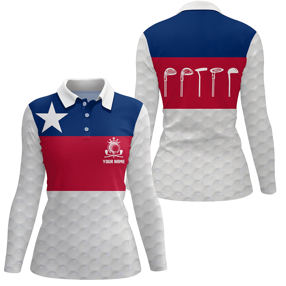 Texas Flag Womens Golf Polo Shirt, Texas Golf Shirts For Women, Custom Name Patriotic Golf Gifts LDT0073