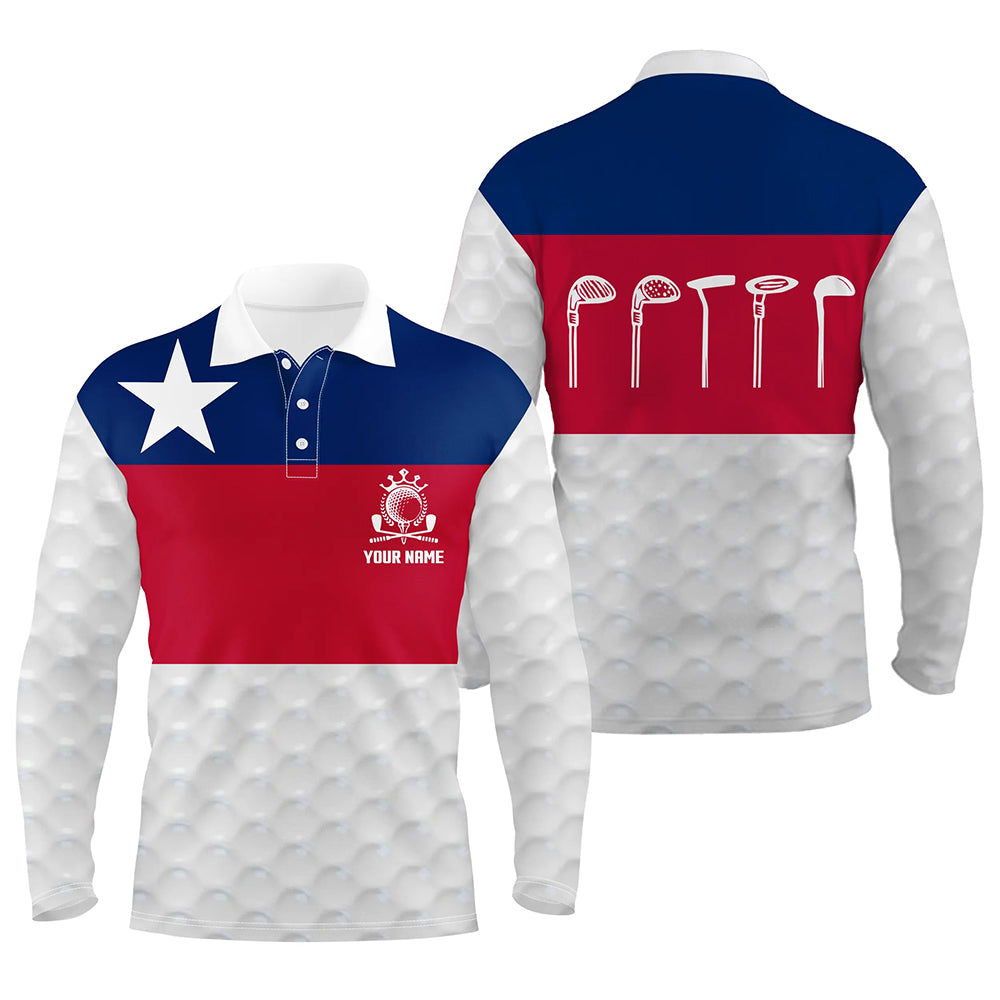 Texas Flag Mens Golf Polo Shirt, Texas Golf Shirts For Men, Custom Name Patriotic Golf Gifts LDT0073