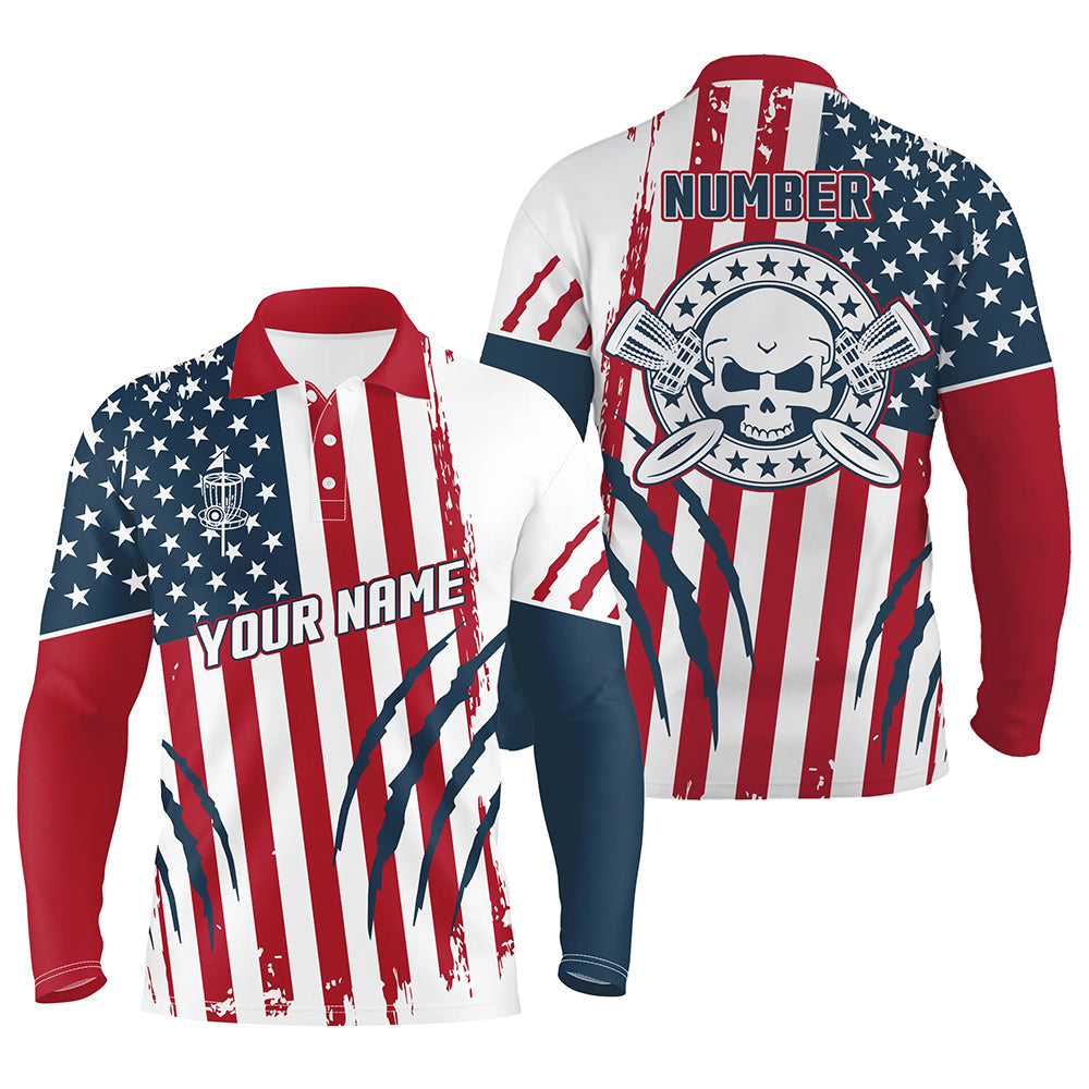 American Flag Scratches Custom Mens Disc Golf Polo Shirts Patriotic Disc Golf Gifts For Men LDT0281