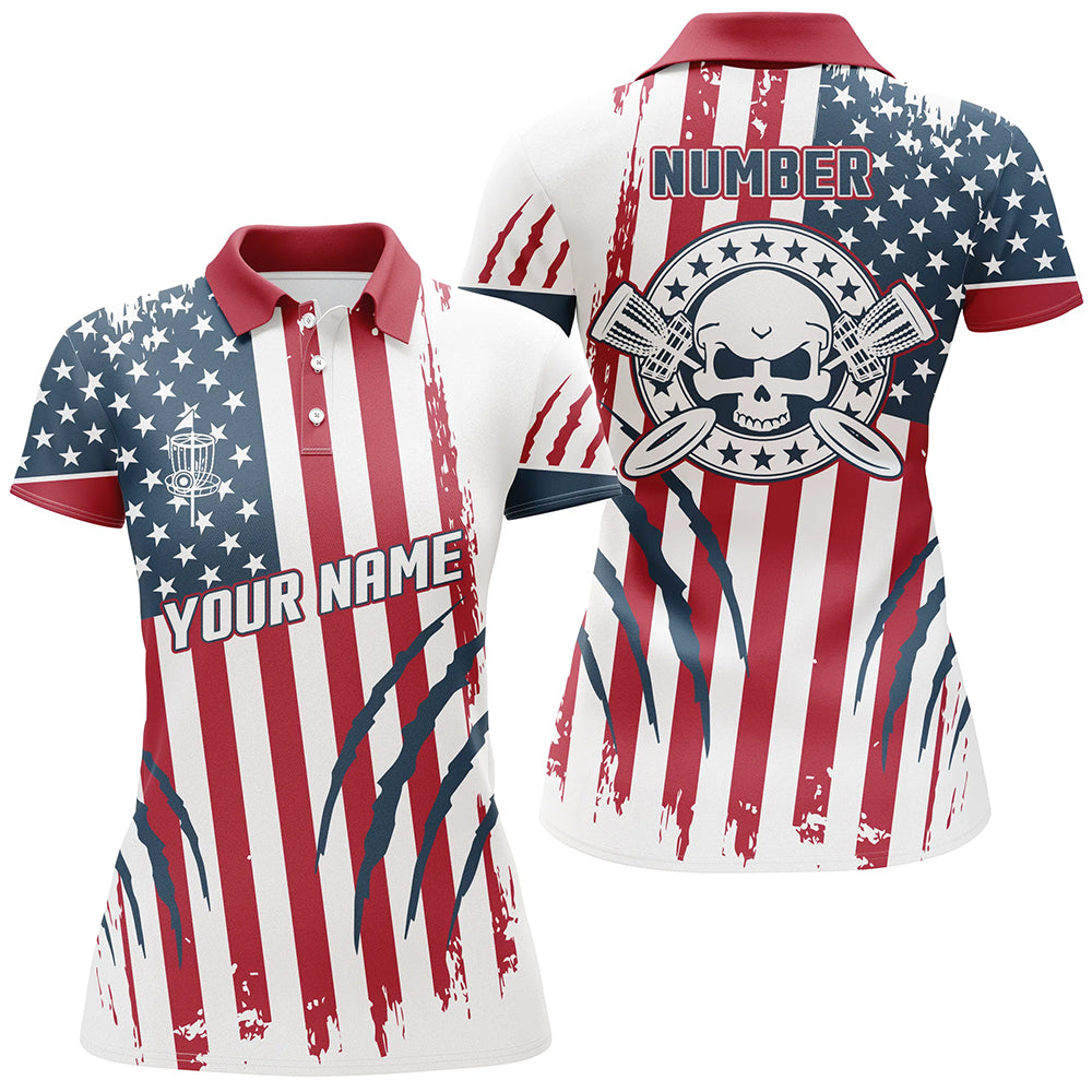 American Flag Scratches Custom Disc Golf Polo Shirts Patriotic Disc Golf Gifts For Women LDT0281