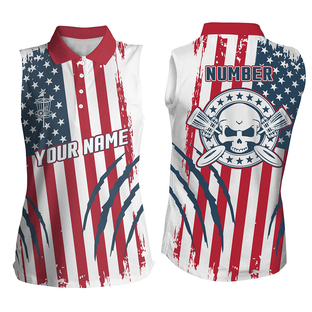 American Flag Scratches Sleeveless Custom Disc Golf Polo Shirts Patriotic Disc Golf Gifts For Women LDT0281